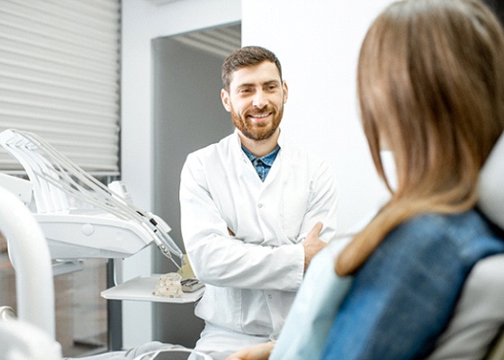 Cosmetic dentist in Annapolis talking to patient about BOTOX