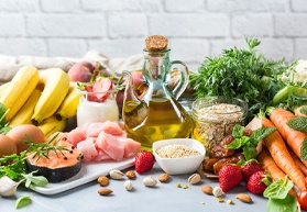 a spread of healthy foods laying our on a counter