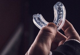 a person holding a mouthguard in their hands