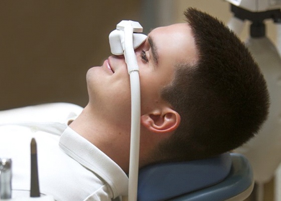 young man receiving nitrous oxide sedation