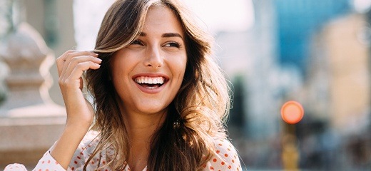 beautiful woman smiling outside